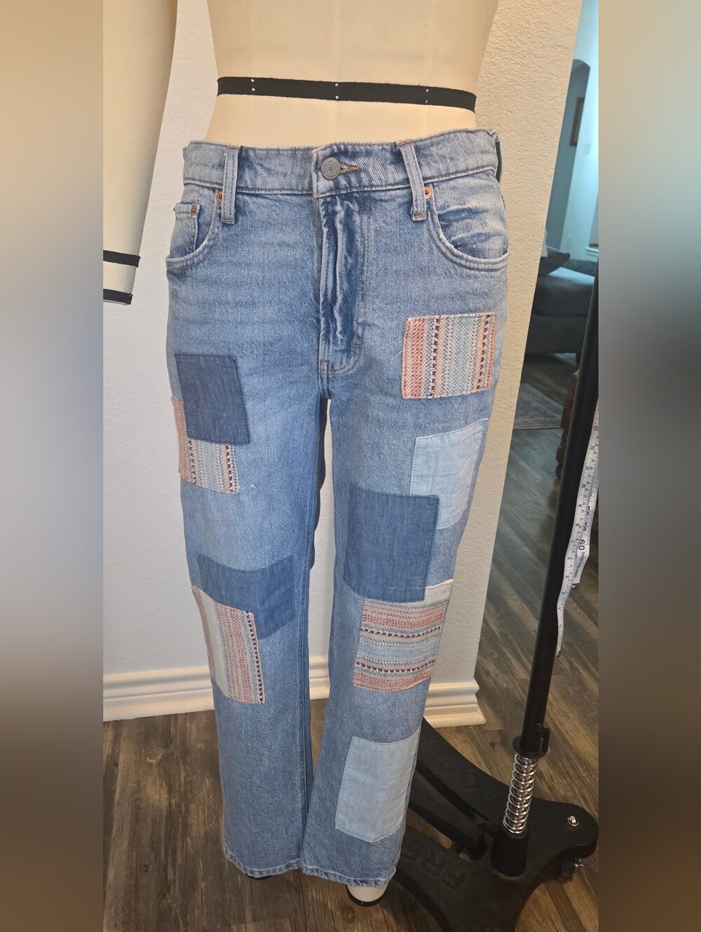 Lucky Brand Lucky Legend Mid Rise Patchwork Boyfriend Jeans featuring a relaxed